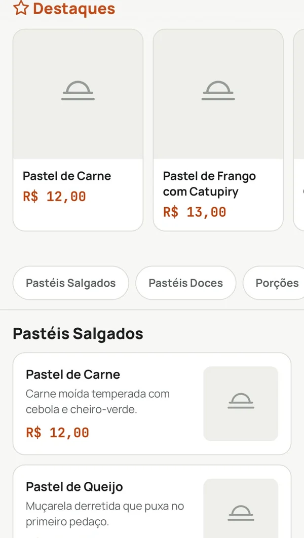 Cardápio da loja no celular
