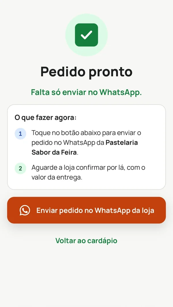 Tela Pedido pronto no celular