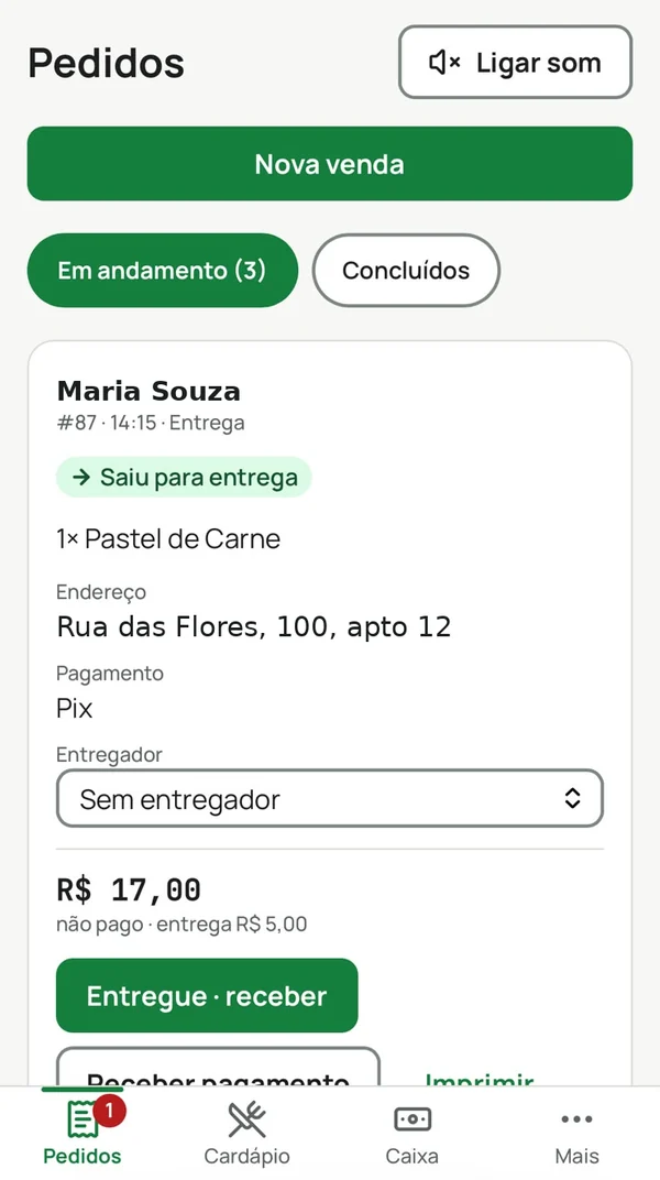 Pedidos no celular