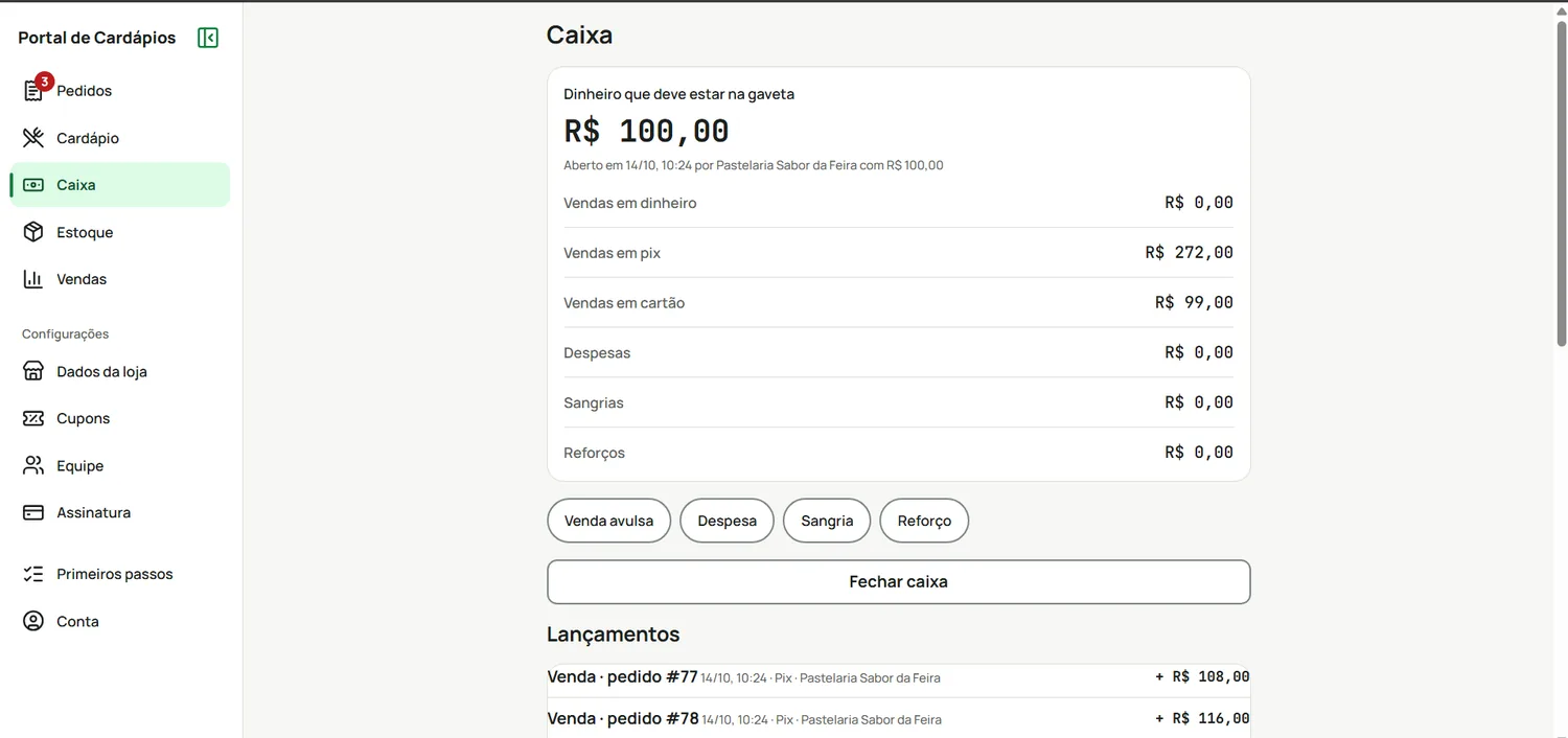 Tela do caixa
